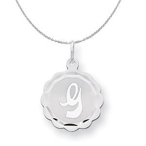 Silver, Sarah Collection 15mm Brocaded Disc Initial G Necklace - 20 In